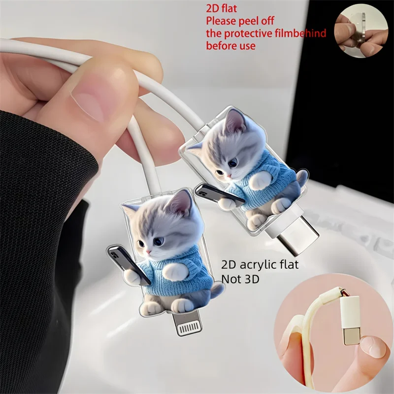 Protector 2PCS Cute Cat Clear Charger Data Cable Cover Charger Line Protectors Organizer Winder Cute Protector Cover Accessories
