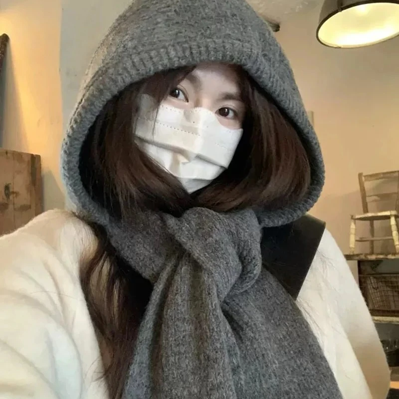 Cagoule coréenne pour femmes, Skullies, chapeau, écharpe, une pièce, épaisse, chaude, Protection du cou, accessoires d'hiver, loi tricotée
