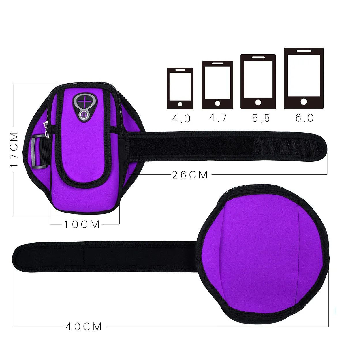 Running Armband 6 Inch Compatible Flexible Breathable Neoprene Sports Arm Bag Secure Zipped Pocket Earphone Port for Running