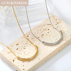 LUXUKISSKIDS Stainless Steel Irregular Wrinkles Curved Bend Pipe Necklace for Women Clavicular Chain Delicate Simple Jewelry