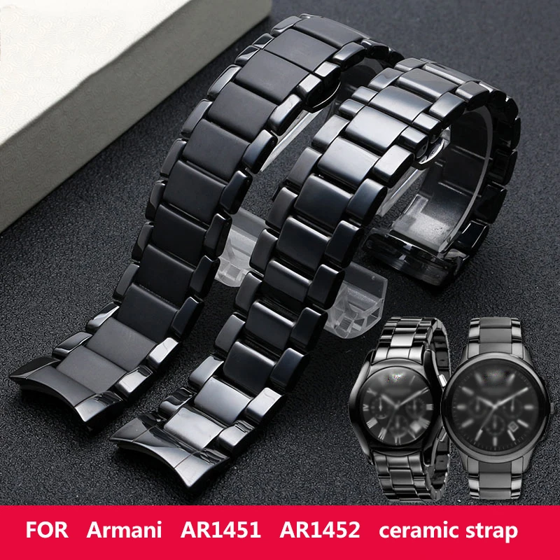 High Quality Matte Ceramic Watch Band For Armani AR1451 AR1452 Ceramic WatchStrap Women Men Bracelet Black Replacement 22MM 24MM