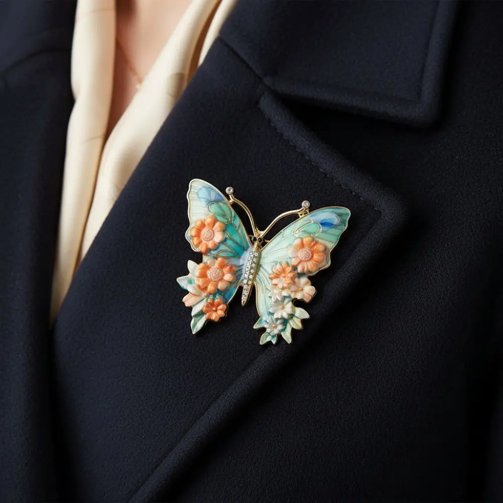 جديد حجر الراين زهرة الفراشة دبابيس 5-Color للجنسين المينا دبابيس الحشرات دبابيس الملابس النسائية #5