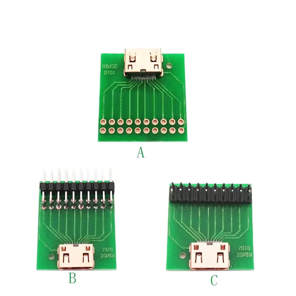 2pcs DIY Mini HDMI Type C Welding Type Female Jack with 2.54mm PCB Board 19 Pin PCB Connector 19+1 Gold-plated Connector