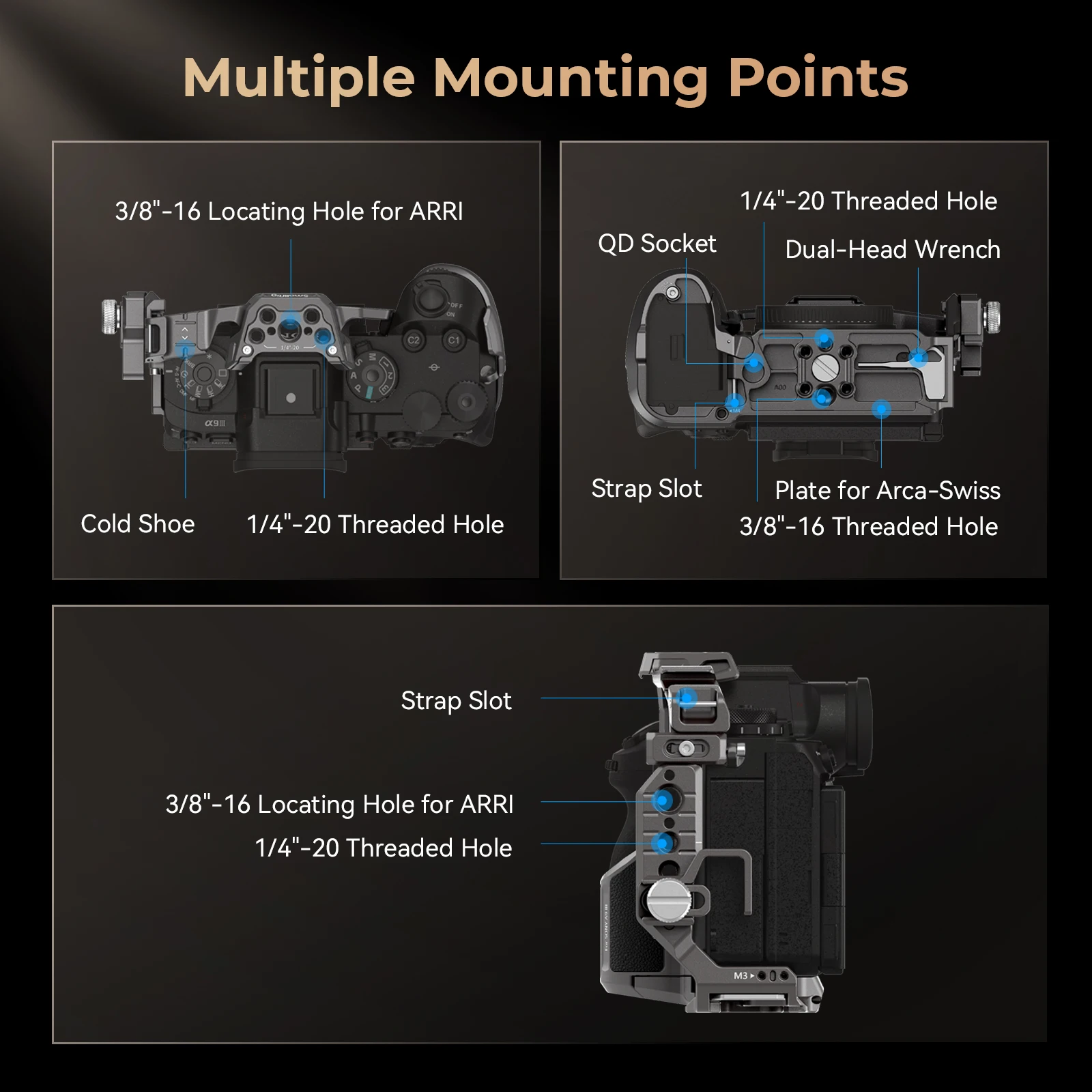 SmallRig A9 III Camera Cage for Sony Alpha 9 III with Cable Clamp Built-in Arca-Swiss quick release plate for DJI Gimbal - 4533