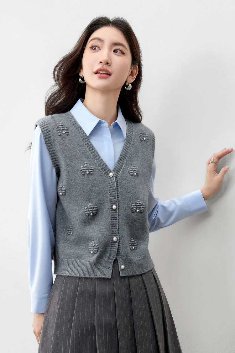 SENTUBILA Strickweste für Damen, Herbst 2026, neue ärmellose Strickjacke, lässige, einreihige Weste mit hohem Stretchanteil, W53JB2692 – Detail 11