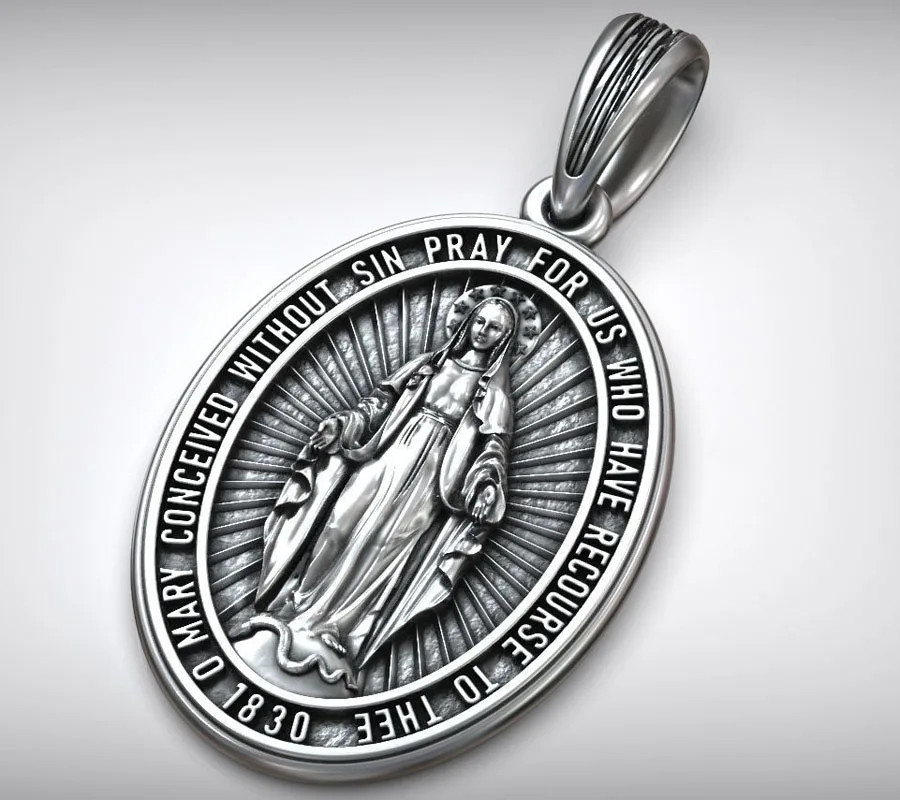 Imagem -04 - Medalha Católica Personalizada da Prata 925 Esterlina Arte do Virgin Mary Pendente Religioso do Ouro 10g