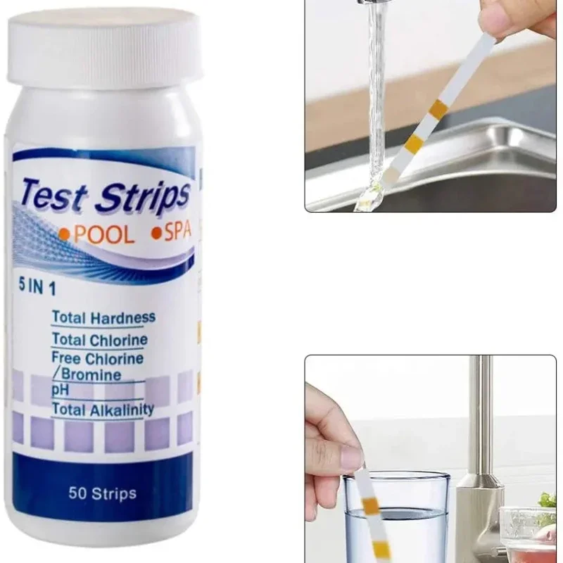 5 in 1  PH Test Strips Multipurpose  SPA Swimming Pool Water Tester Paper Hardness Tool  Bottled 50pcs view 2