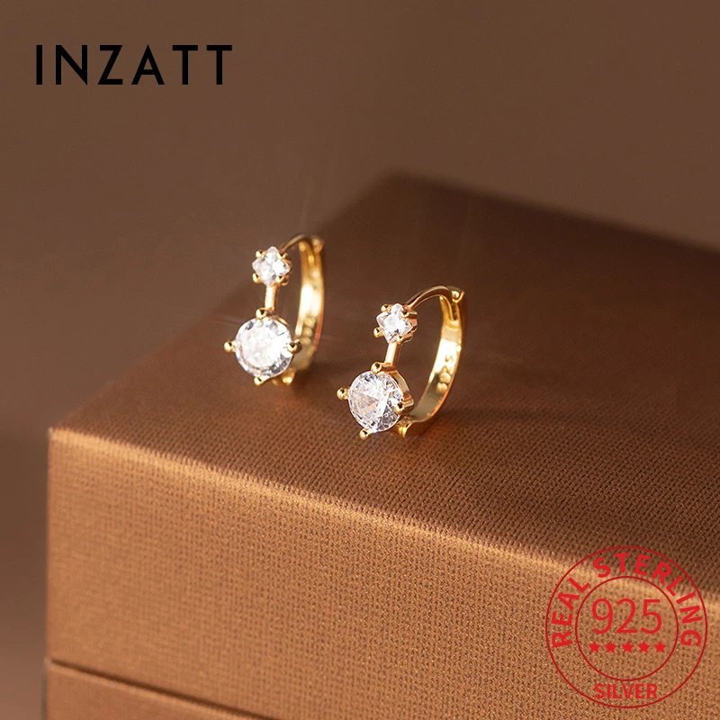 INZATT Real 925 Sterling Silver Round Zircon Huggies 18k Gold Hoop Earrings For Women Trendy Fine Jewelry Geometric Accessories