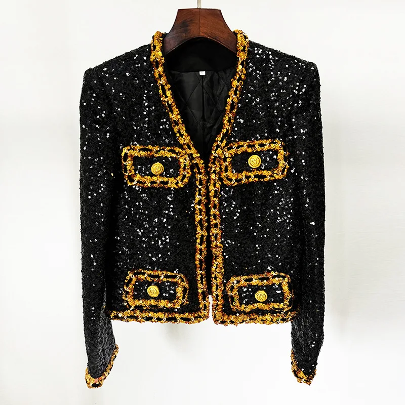 

Newest Fashion 2024 Designer Women's Gold Chains Sequined Jacket