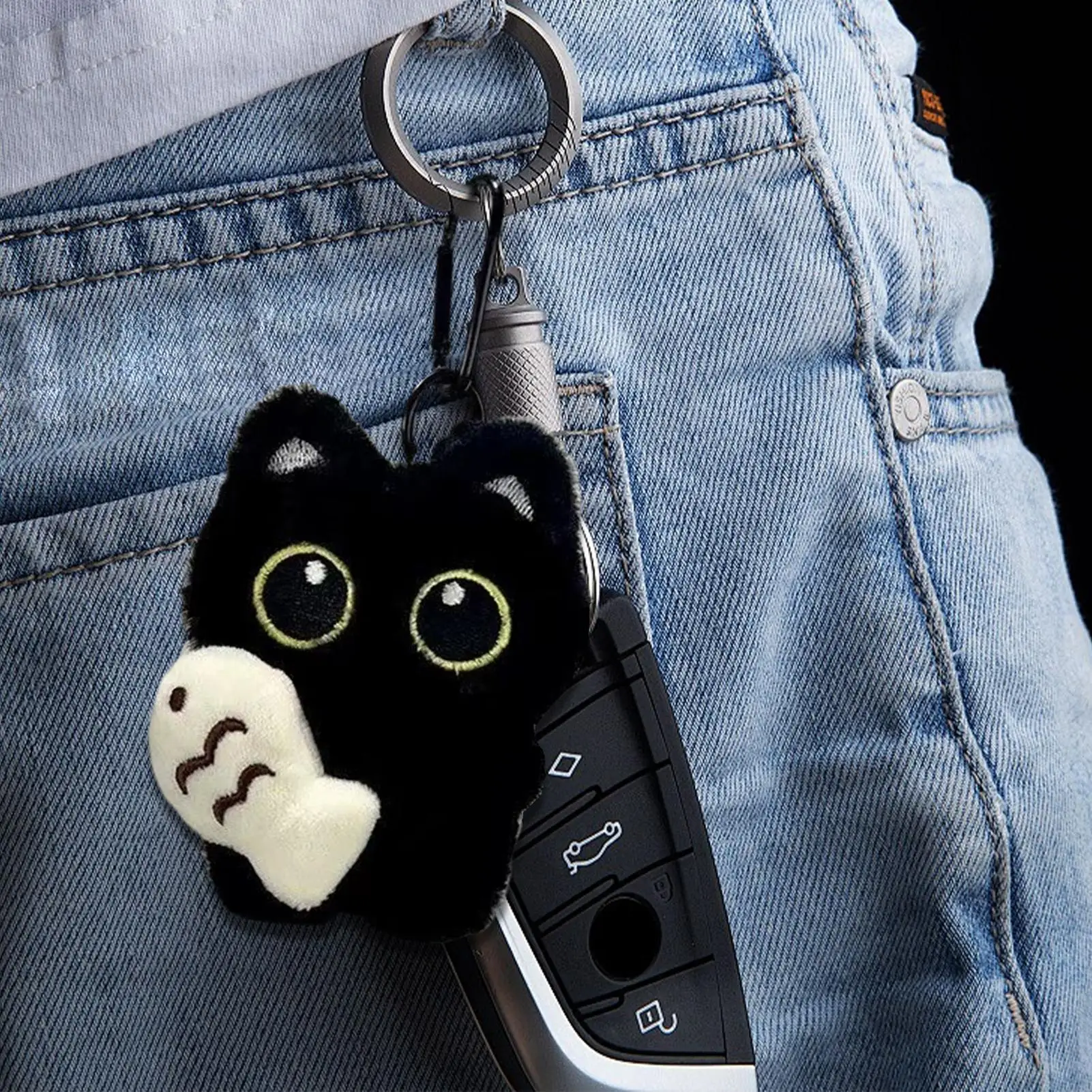 New Plush Keychain K awaii Black Cat Soft Plush Bag Charm Cute Backpack Purse Key Holder Decoration For Wallets Car Tote Handbag