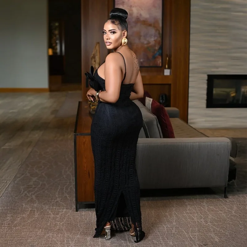 KEXU robe d'anniversaire de luxe femmes texturé fleurie Maxi robe Glam Spaghetti sangle froncé Sexy robes de soirée Clubwear