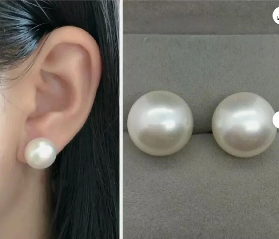 Huge AAA+ 12-13mm white south sea pearl stud earring 14k gold beautiful earring