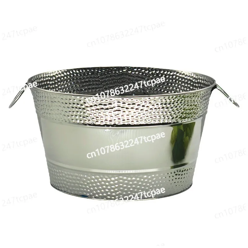 Stainless Steel Metal Oval Ice Bucket Bar Hammer Point Yuanbao Ice Bucket Picnic Beer Rack Premium Champagne Beer Ice Bucket