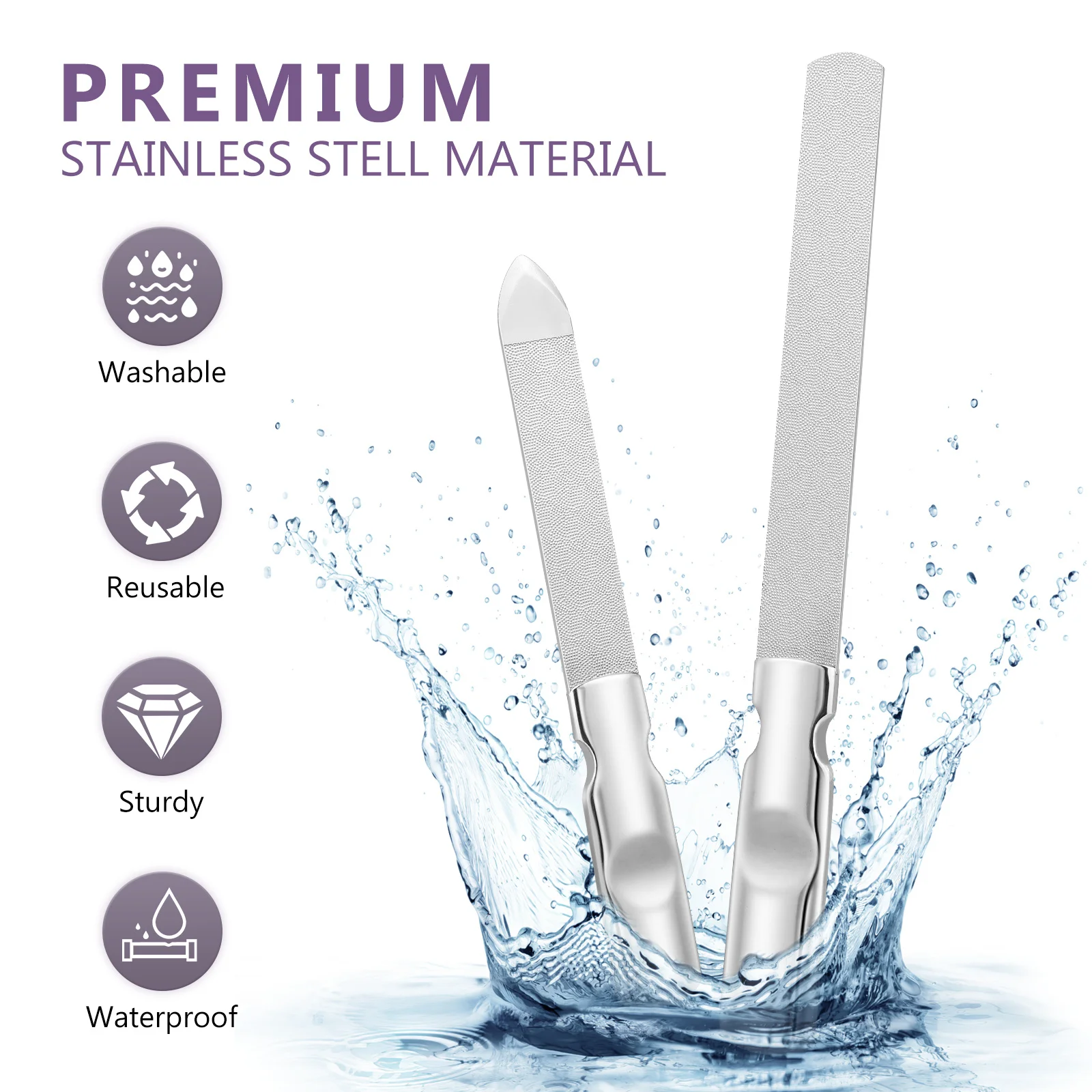 2 قطعة مبرد أظافر من الفولاذ المقاوم للصدأ أداة مانيكير مزدوجة الجوانب لأظافر القدم والباديكير ملف معدني عازلة متينة مقشر #2