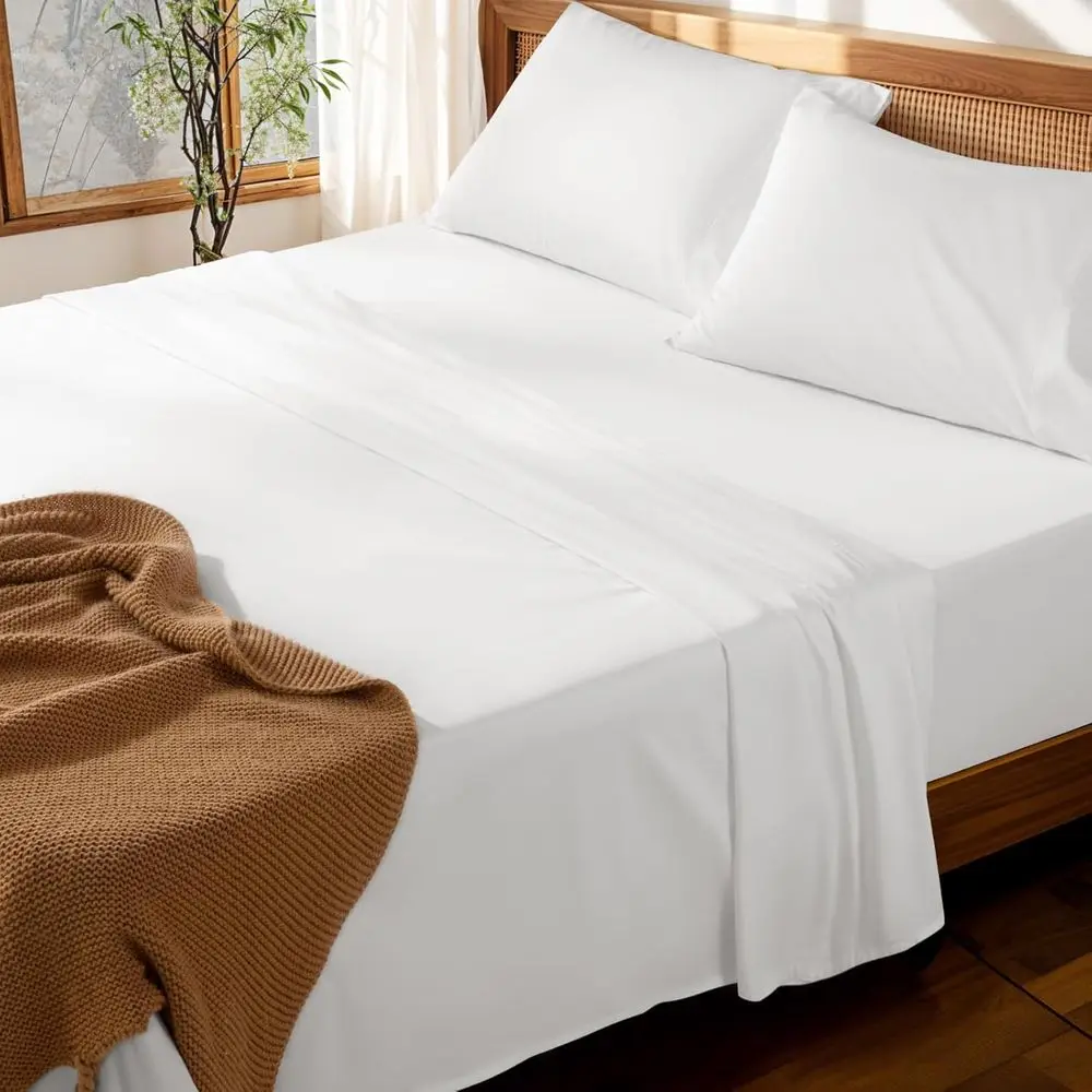 King Size 1000 Thread Count 100% Cotton Bed Sheet Set, Deep Pocket, Comfortable All-Season Bedding (White)