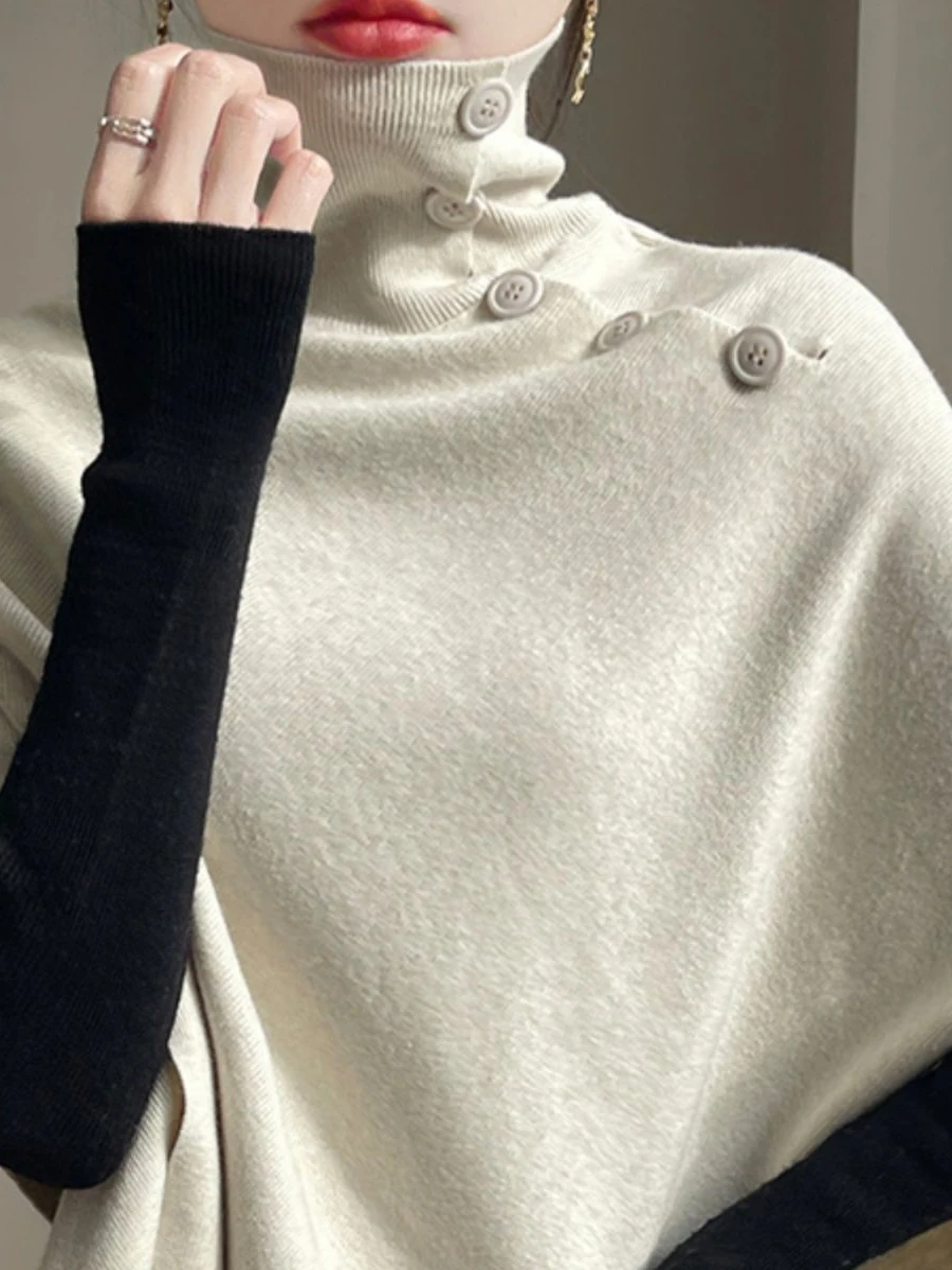 

Женский вязаный жилет с высоким воротником, свитер с нестандартной подушечкой, базовый слой, осень-зима, новая повседневная одежда