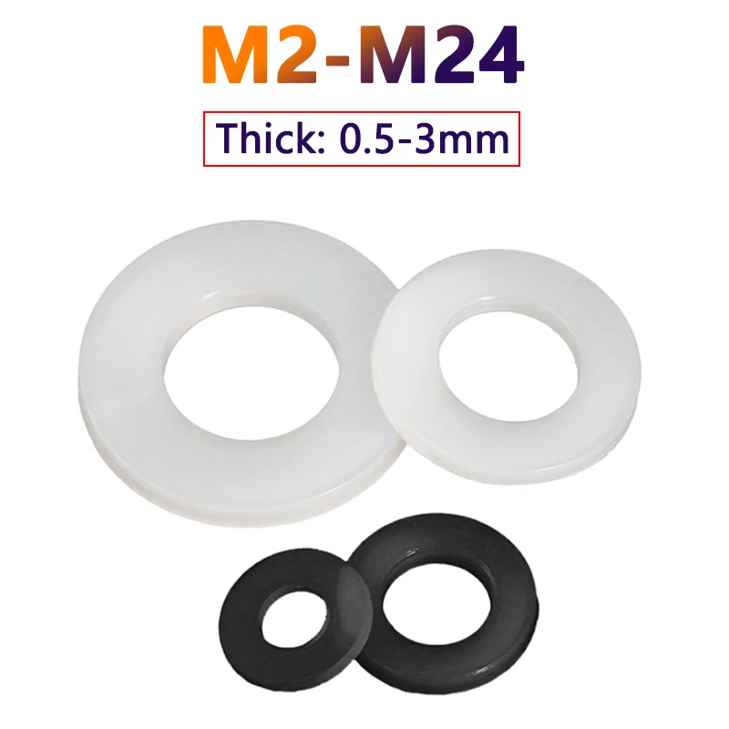 M2-M24 Plastic Nylon PP Flat Washer Plane Spacer Insulation Gasket Ring for Screw M2.5 M3 M4 M5 M6 M8 M10 M12 M14 M16 M18 M22