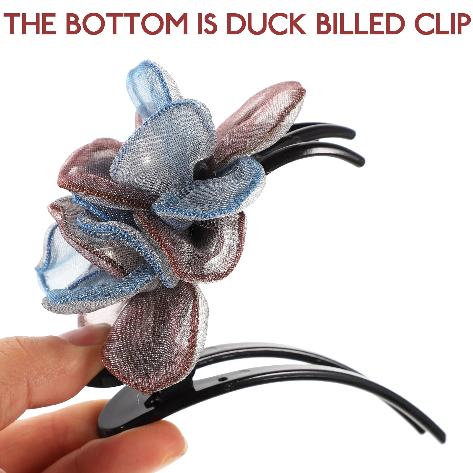 

Заколка-крокодил для волос из шелковой пряжи с цветком, нескользящая, для густых, тонких, кудрявых и прямых волос, для укладки и разделения прядей