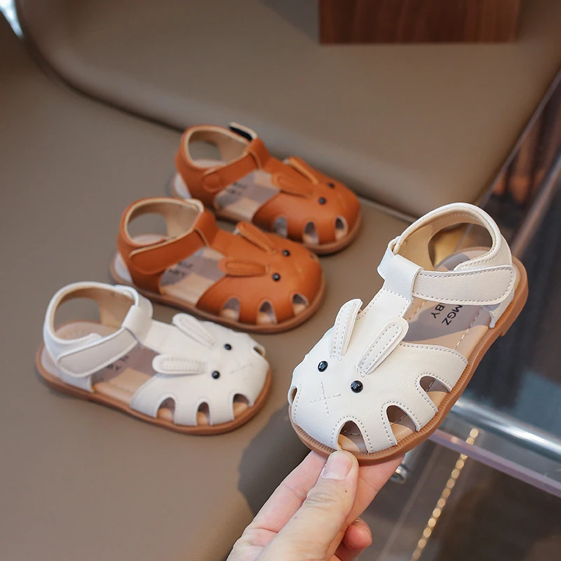 Toddler Children Sandals Rabbit Lovely White Brown Kids Summer Shoes Unisex Breathable Flexiable Comfy Boys Girls Shoes 21-30