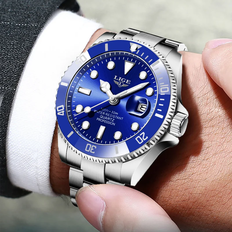 LIGE Luxury Man Watch Business Waterproof Luminous Male Clock Fashion Calendar Stainless Steel Quartz Men Watches Reloj Hombre