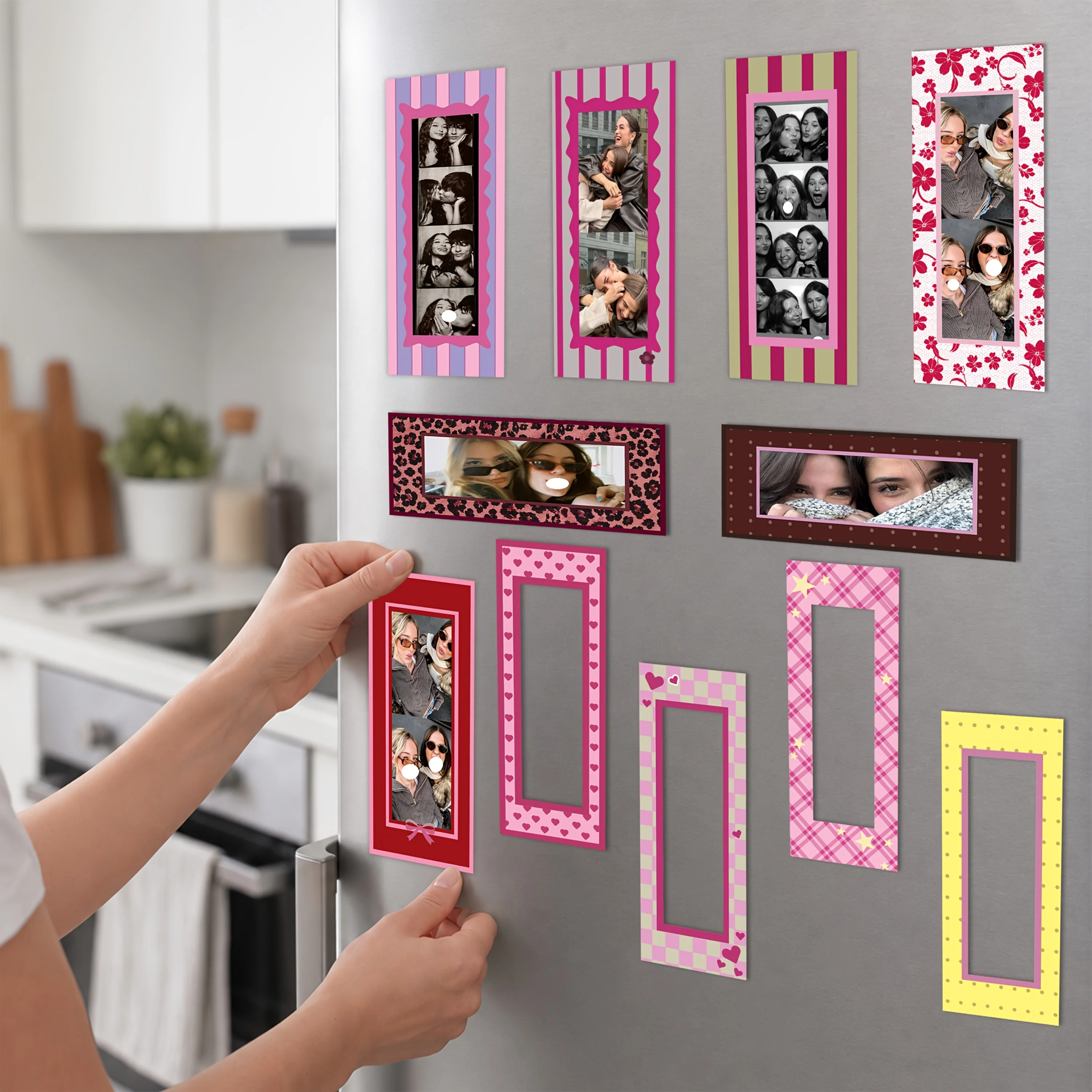 12-piece Magnetic Photo Frame Set, Fridge Magnetic Frames, Colorful Vintage Vertical Frames