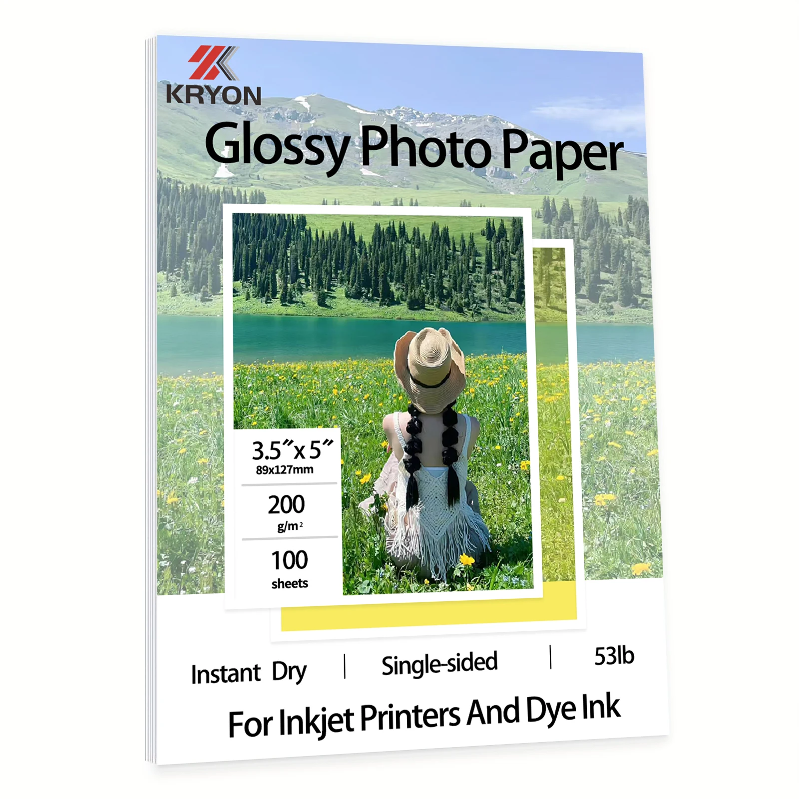 

KRYON 100 Sheets Single Side Thin Paper Glossy Photo Print Inkjet 3.5x5" Letter Size 53lb DIY Picture Photos Print 200gsm
