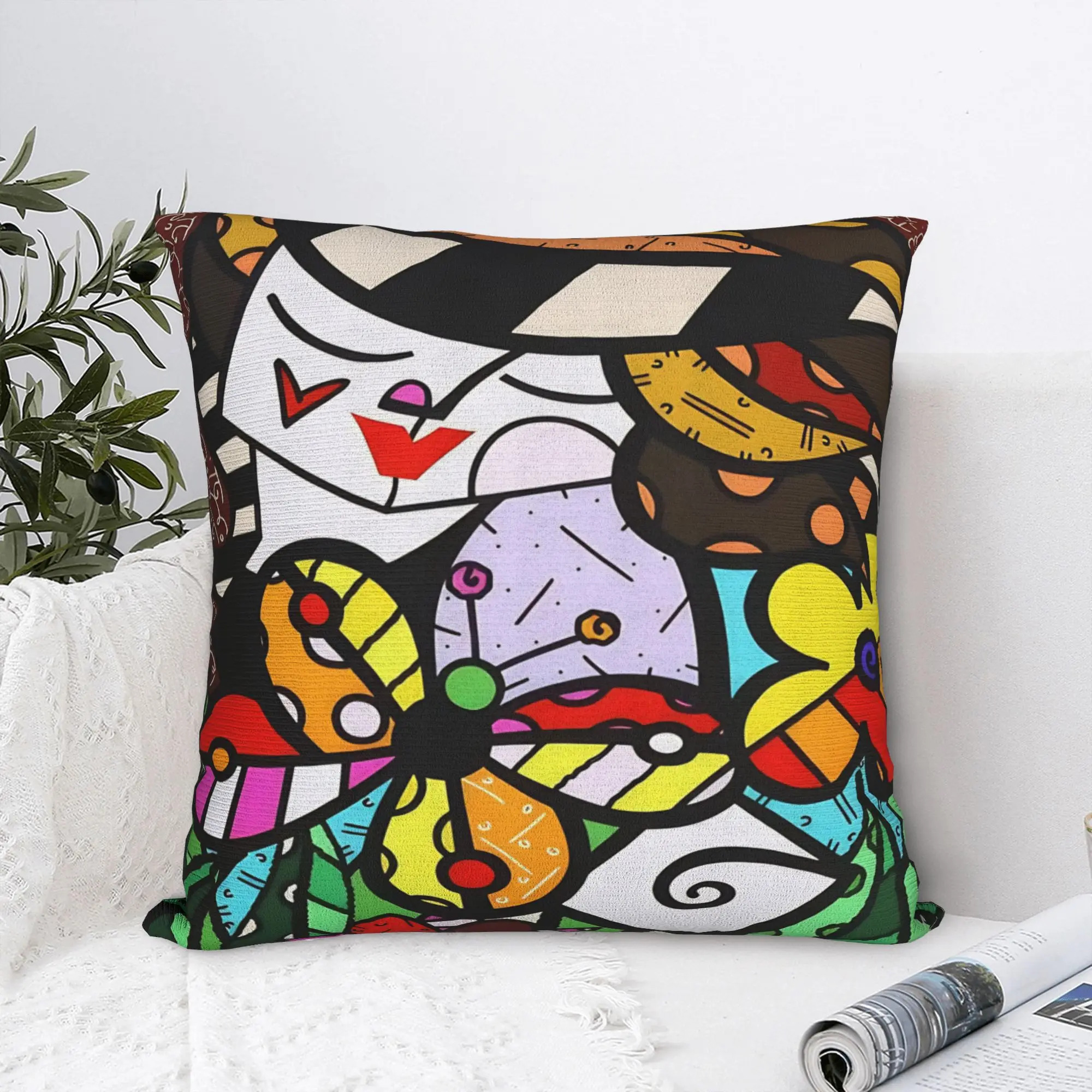 Britto Abstract Art Movement Anime  Pillow Case  Comfy Pillow Cover For Living Room Sofa Vintage Cushion Cover
