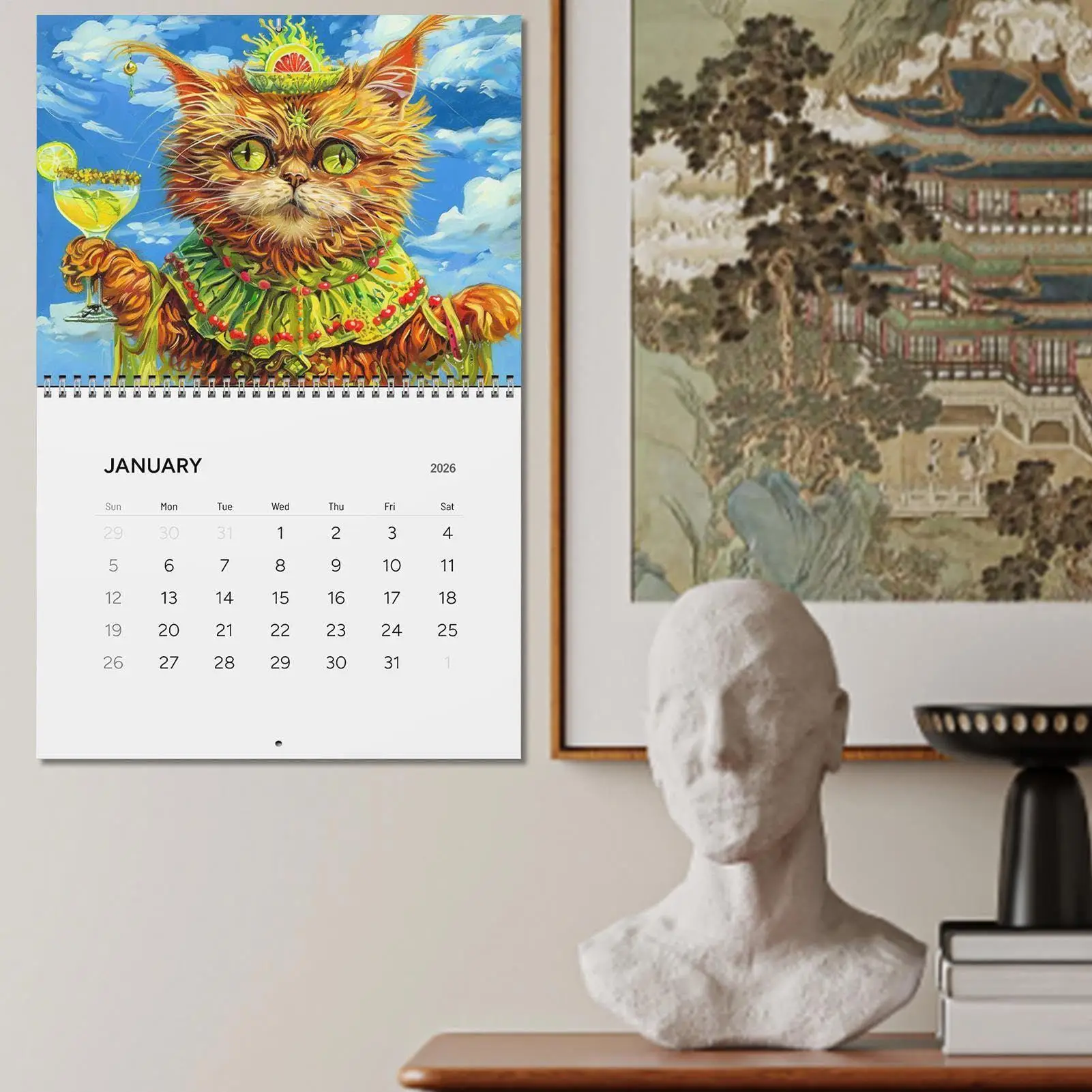 

2026 Wall Calendar Weekly Monthly Planner Funny Drunken Cat Wall Calendar for Home Office School Dorm Apartment Family New Year