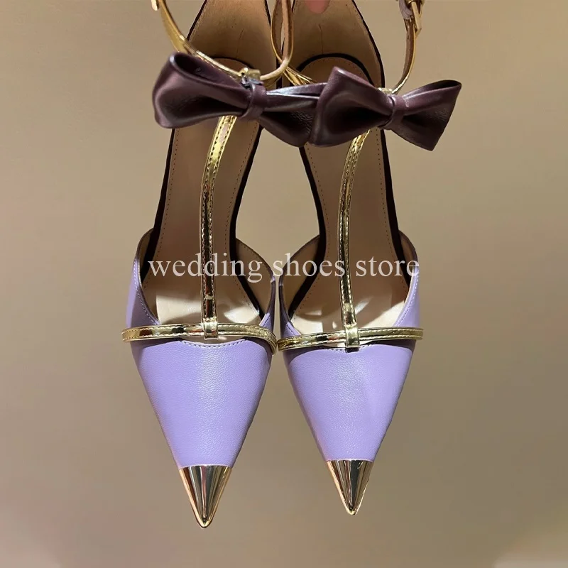 Fashion Show Women High Heels Shallow Mouth Bowknot Golden Pointed Toe High Heels Wedding Luxury Single Shoes Women 10.5cm Pumps