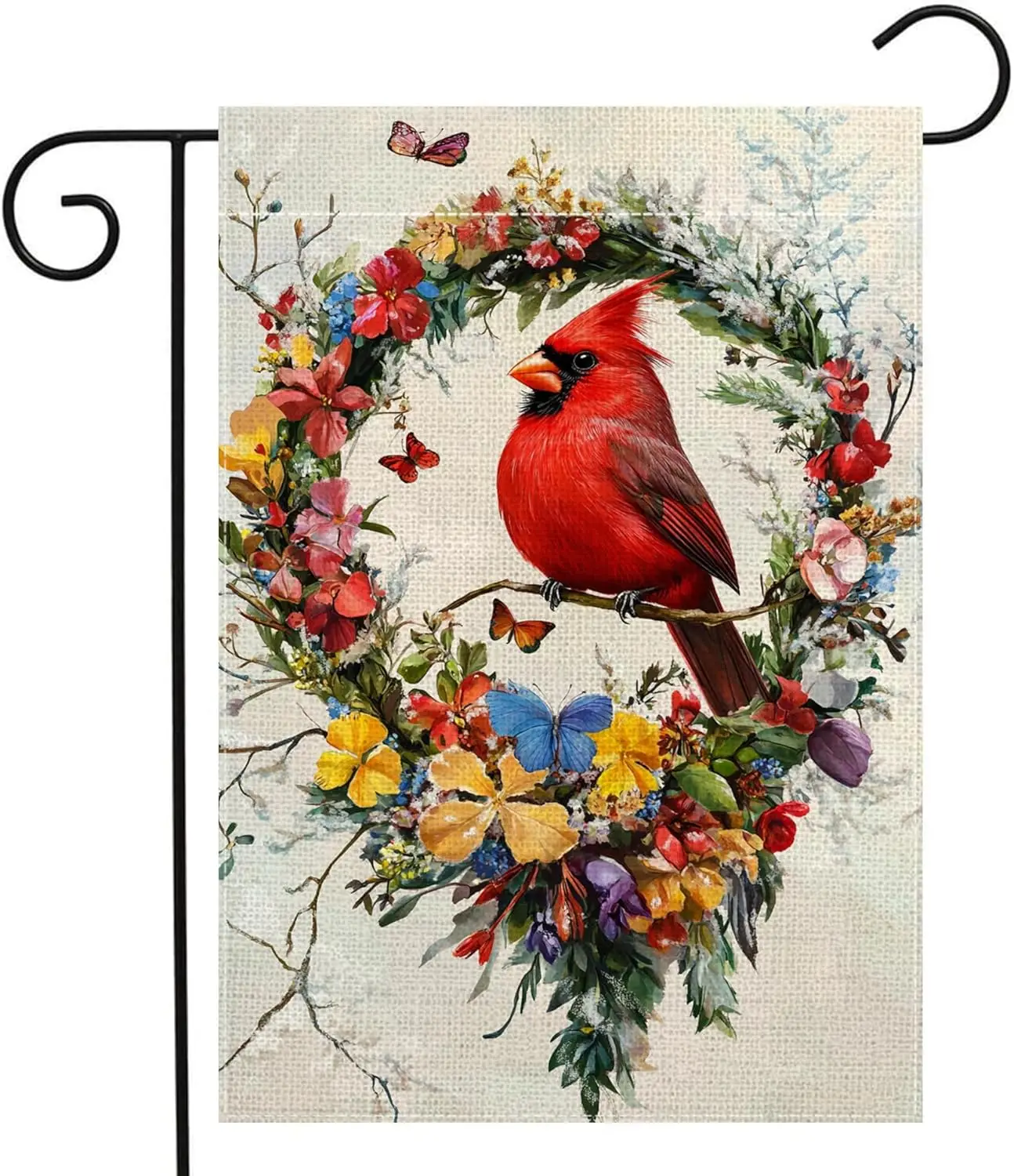 Red Bird Butterfly Flowers Garden Flag 12x18 Inch Double Sided Spring Summer Cardinal Colorful Floral Yard Outdoor Flag Holi AAS