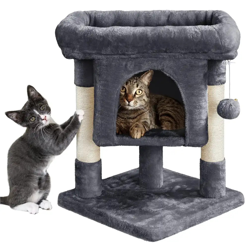 

SmileMart 23.5" H 2-Level Cat Tree Condo Tower with Plush Perch, Dark Gray