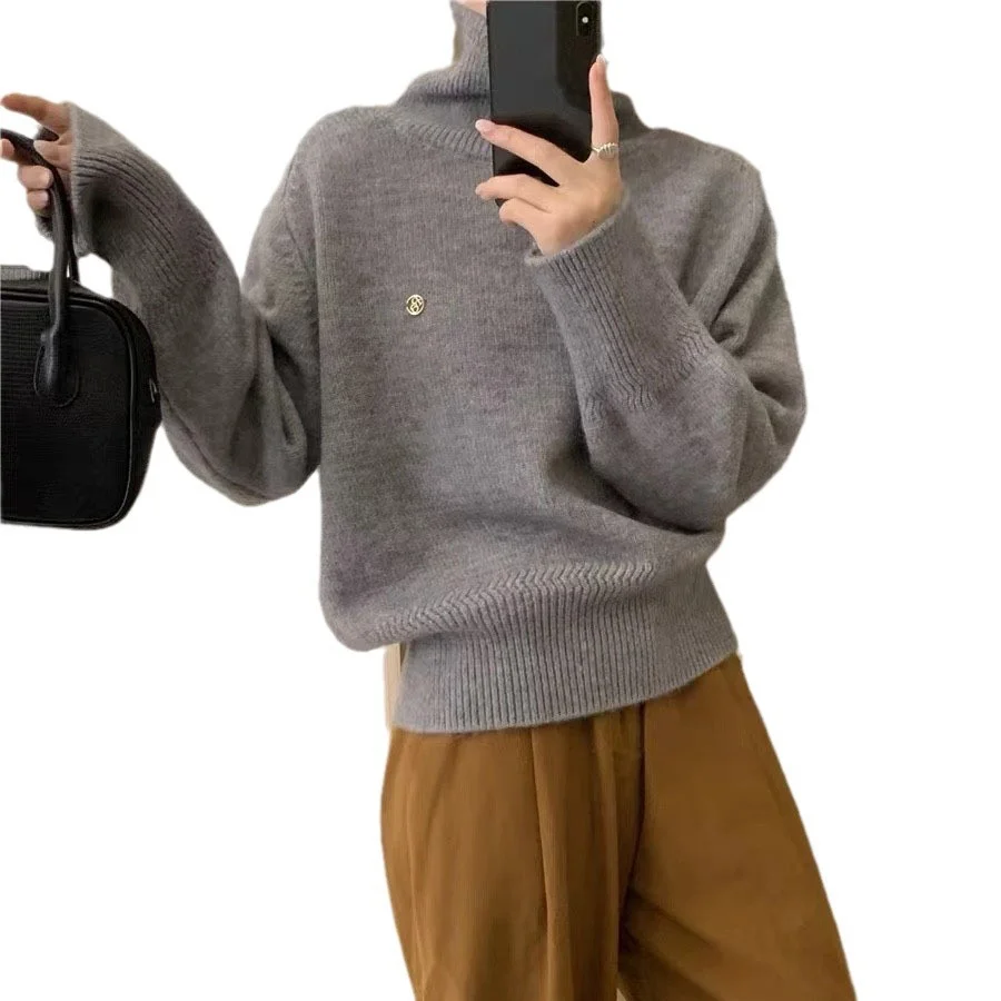 Maglione a colori alti Donna Autunno Inverno Morbido stile pigro Pullover lavorato a maglia allentato di alta qualità Top spesso color caramello dolce