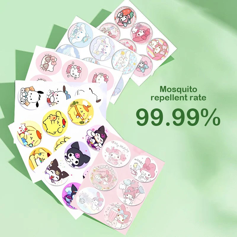 36Pcs Cartoon Kuromi Cinnamoroll Melody Kt Cat Anti-Mosquito Stickers Portable Print Childrens Natural Plant Essential Oils