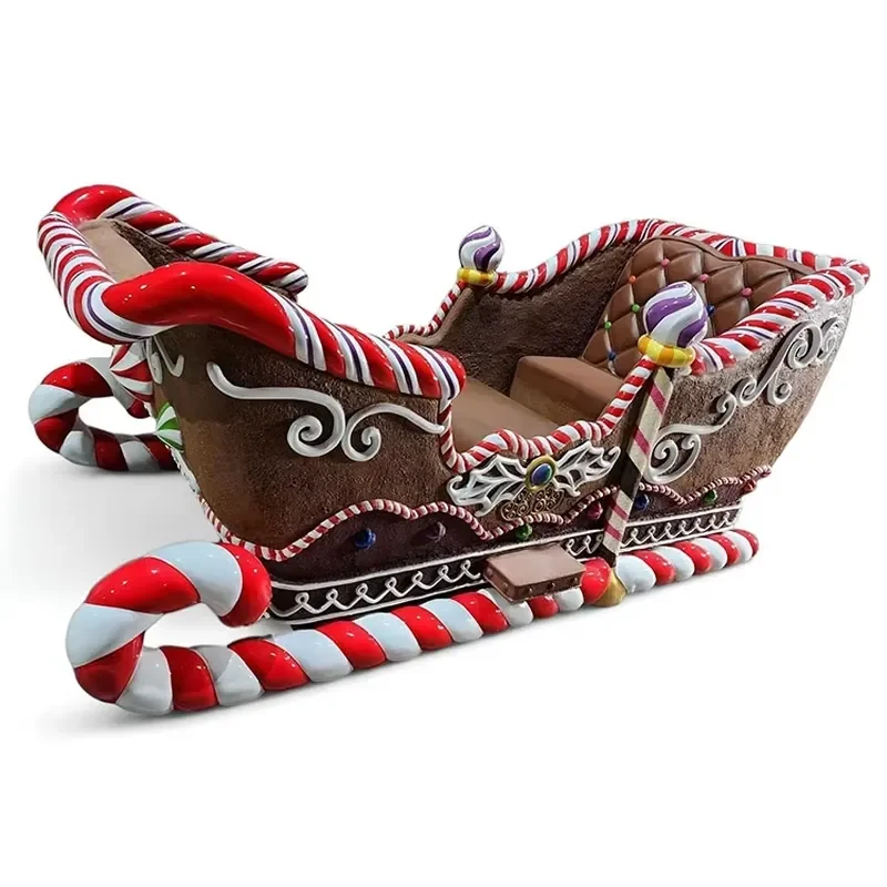 Factory Outlet Custom Handmade 10FT Long Fiberglass Gingerbread Santa Sleigh 1 Piece for Indoor Outdoor Christmas Holiday