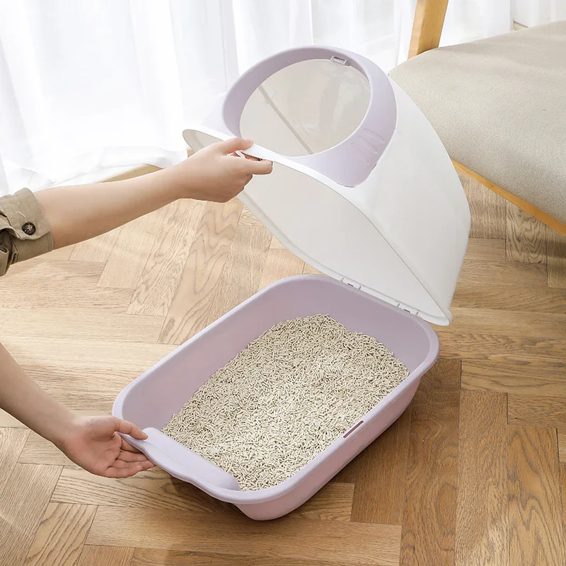 Fully Enclosed Large Cat Litter Box with Door Pet Cat Toilet Splash-Proof Deodorant Pet Cleaning Supplies Cat Litter Box