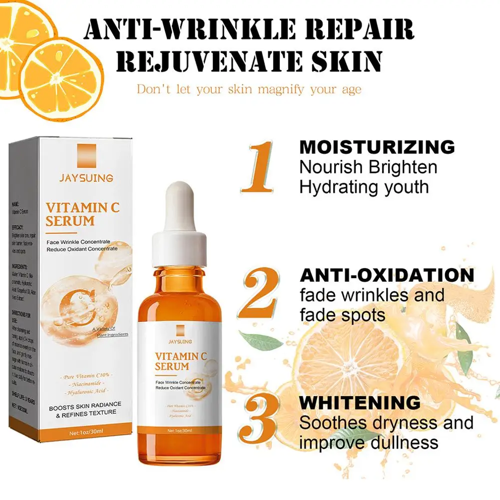 Vitamin C Wrinkle Remover Face Serum Whitening Brightening Firming Fade Fine Lines Anti-aging Essence Nourishing Skin Care