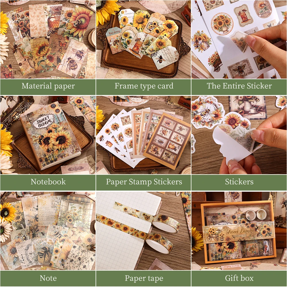 1 مجموعة خمر عباد الشمس الحرفية كيت مختلطة قصاصات ورقية الشريط دفتر ملصقات ل غير المرغوب فيه المجلات مخطط DIY القرطاسية هدية