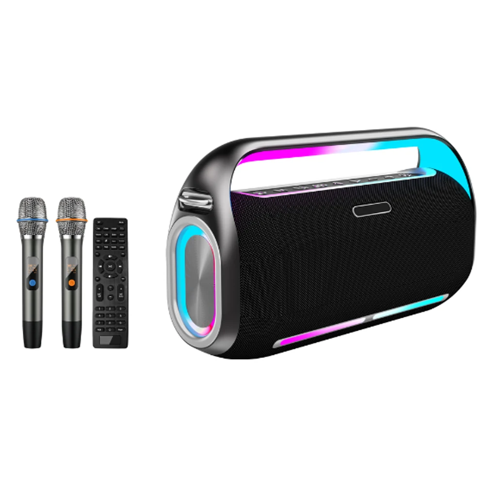 FANSBE Portable 150W Party RGB Colorful Light Wireless UHF Microphone Karaoke Speaker Boombox Bluetooth With Power Bank