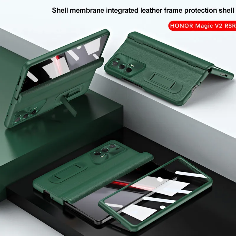 Leather Fold Case for Honor Magic V2 RSR Porsche Design Magnetic Hinge Case Stand Hard PC Shockproof Armor Protective Cover