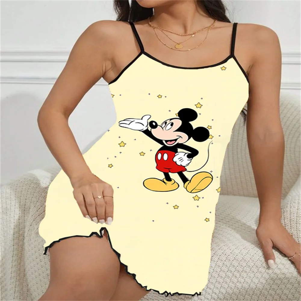 

2024 Summer Comfortable Sleeping Dress for Women Sexy Female Suspender Skirt Lovely Cartoon Mickey Pattern Women's Nightwear