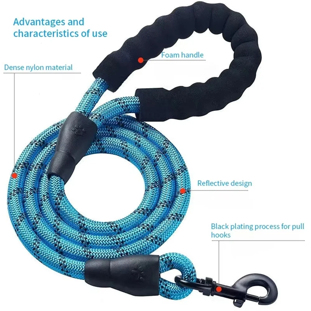 Pet Leash Reflective Strong Dog Leash With Comfortable Padded Handle Heavy Duty Training Durable Nylon Rope Leashes 1.5M x 0.8CM