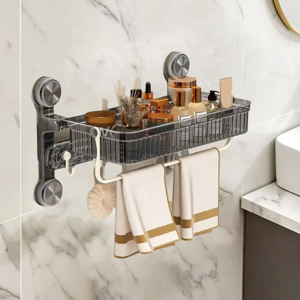 

Настенная полка для ванной комнаты на присоске, большая вместимость, компактные стеллажи для хранения туалета с полкой для полотенец и крючками, пластик