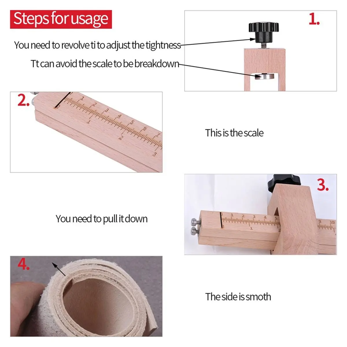 Wooden Belt Cutter Adjustable Cutting Tool for Leather Craft Handmade DIY Work Tool
