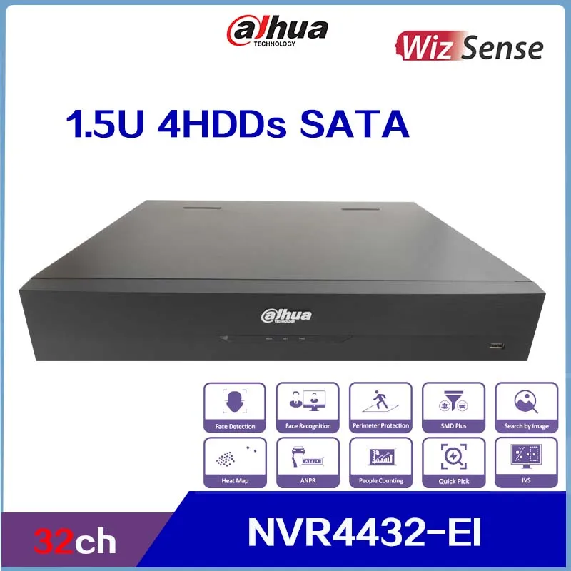 

Dahua 32ch1.5U 4HDDs SATA WizSense NVR, NVR4432-EI Support AI: Face Detection and ANPR Functions