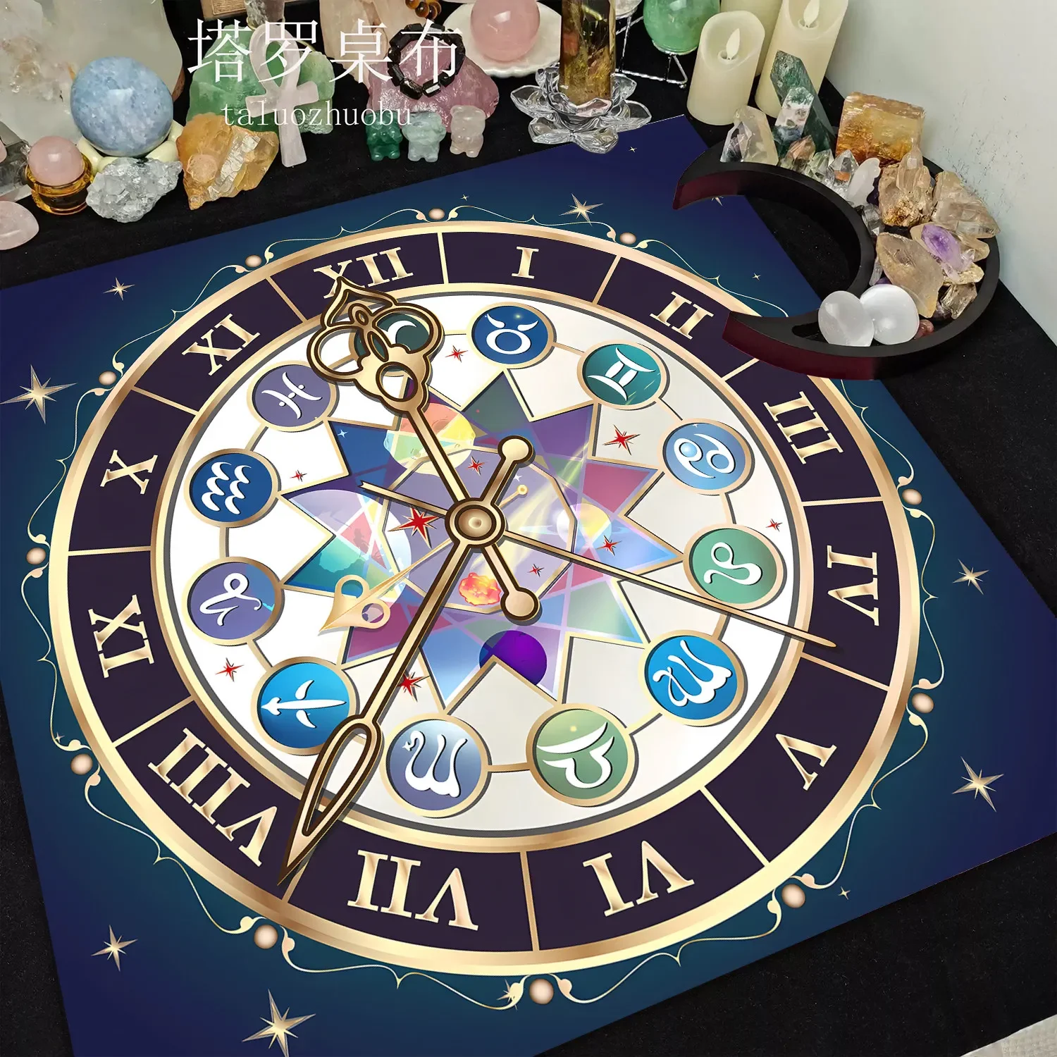 VIKAMA zodiac clock roman numerals tarot altar cloth mystical divination tablecloth witchcraft spiritual foldable for travel