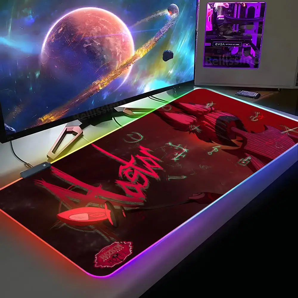 

H-Hazbins Hotels Alastor Коврик для мыши XXL RGB Игровой коврик для мыши HD Gamer Большой светодиодный светильник Коврики для мыши ПК Ковер с подсветкой