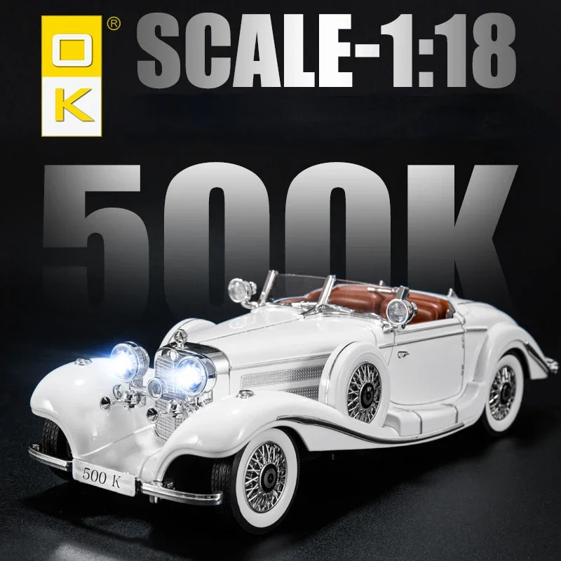 1:18 Mercedes-Benz 500K Vintage car Alloy Die Cast Toy Car Model Sound and Light Children's Toy Collectibles Birthday gift