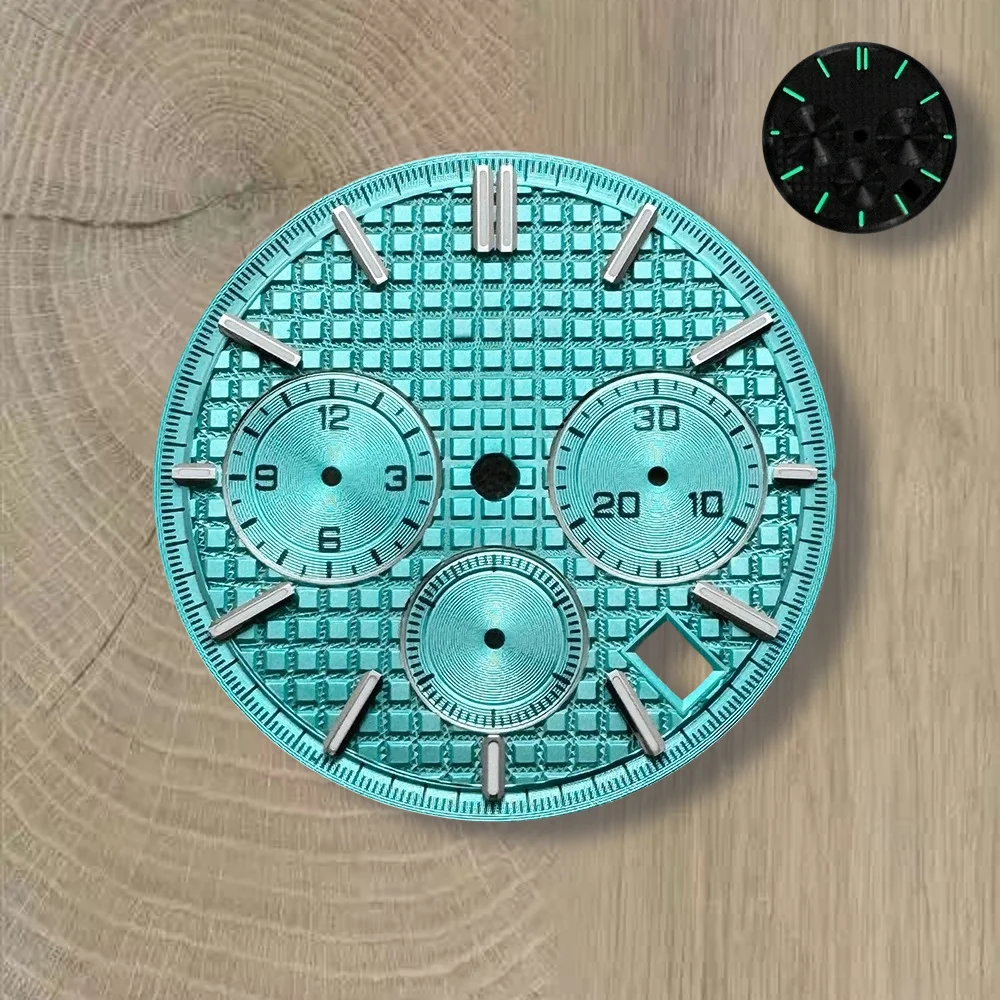 31.8 ミリメートル S ロゴパンダ三眼ダイヤルフィット VK63 ムーブメントグリーン発光高品質ダイヤル時計修正アクセサリー