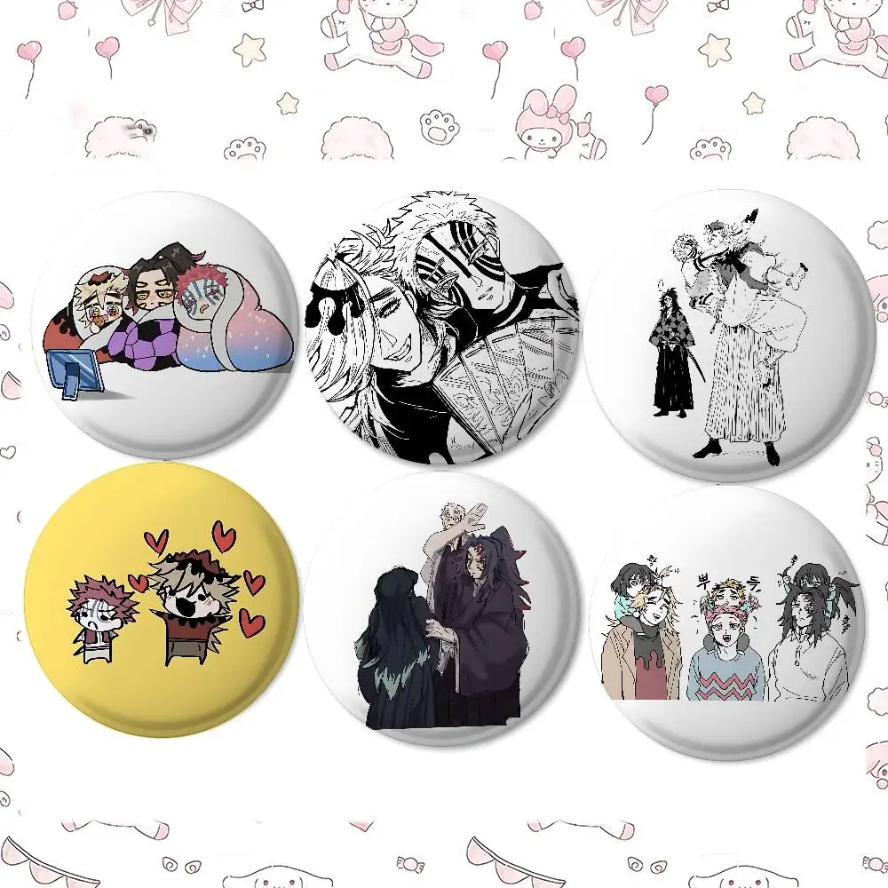Douma Akaza Kokushibo Badges Tinplate Soft Button Pin Brooch Metal Badge Custom Jewelry Accessories Hat Bag Lapel