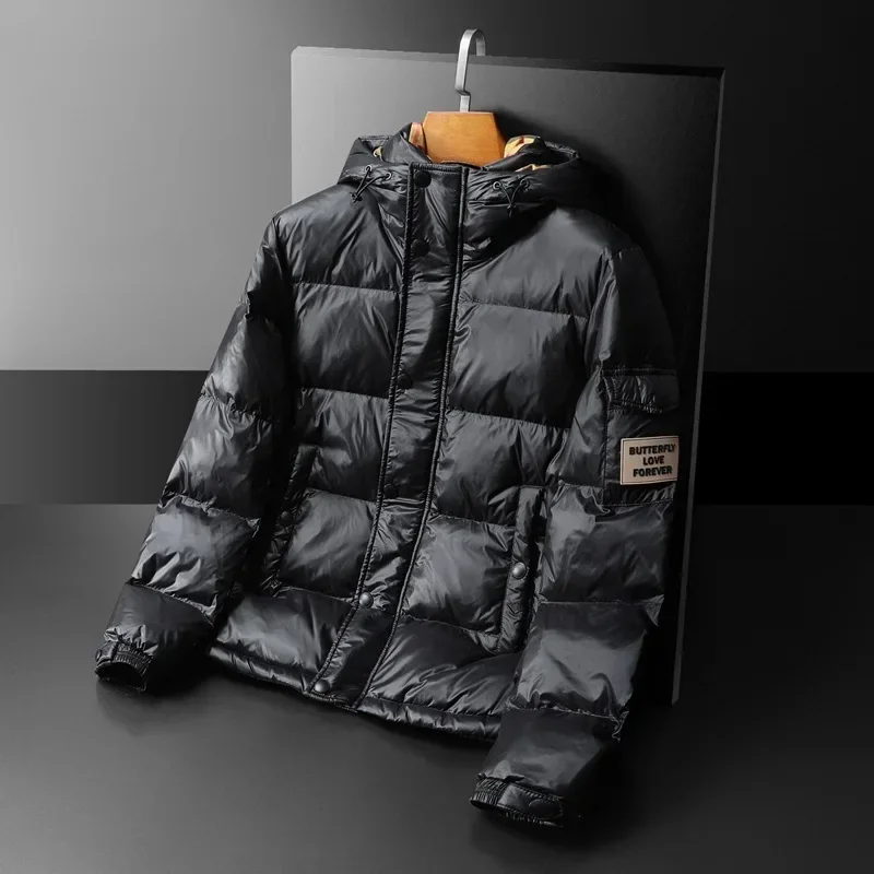 العصرية الرجال عارضة مقنعين أسفل سترة 2025 الشتاء أزياء الأبيض بطة ريشة الدافئة أعلى النمط الأوروبي منتظم صالح #4